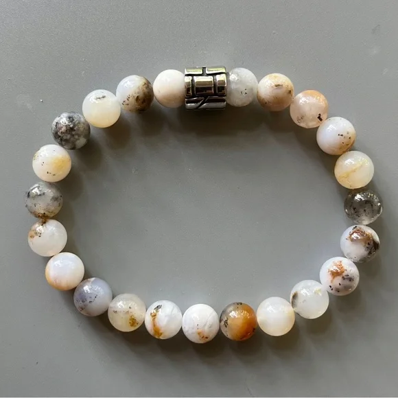 Natural Australian Dendritic Chalcedony Handcrafted Bead Bracelet - Picture 2 of 5